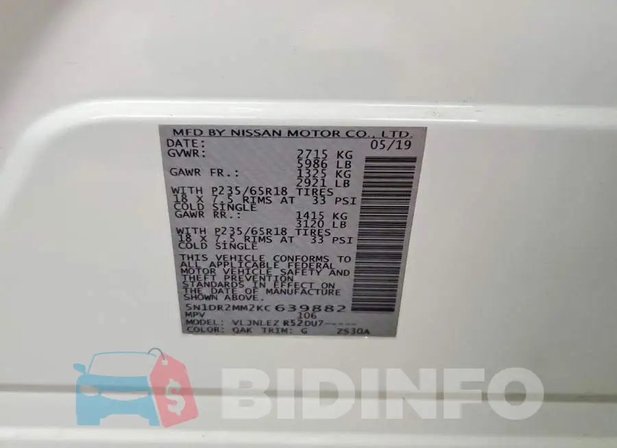 5N1DR2MM2KC639882 Photo# 13