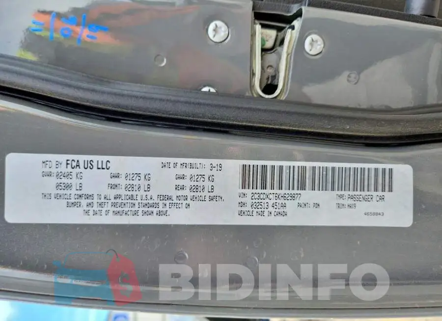 2C3CDXCT6KH629877 Photo# 13