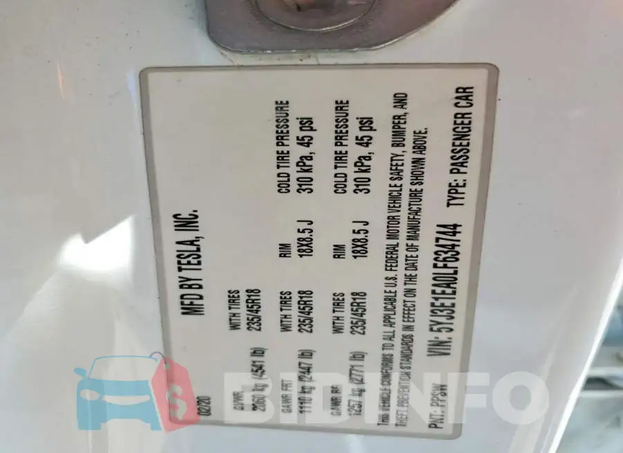 5YJ3E1EA0LF634744 Photo# 12