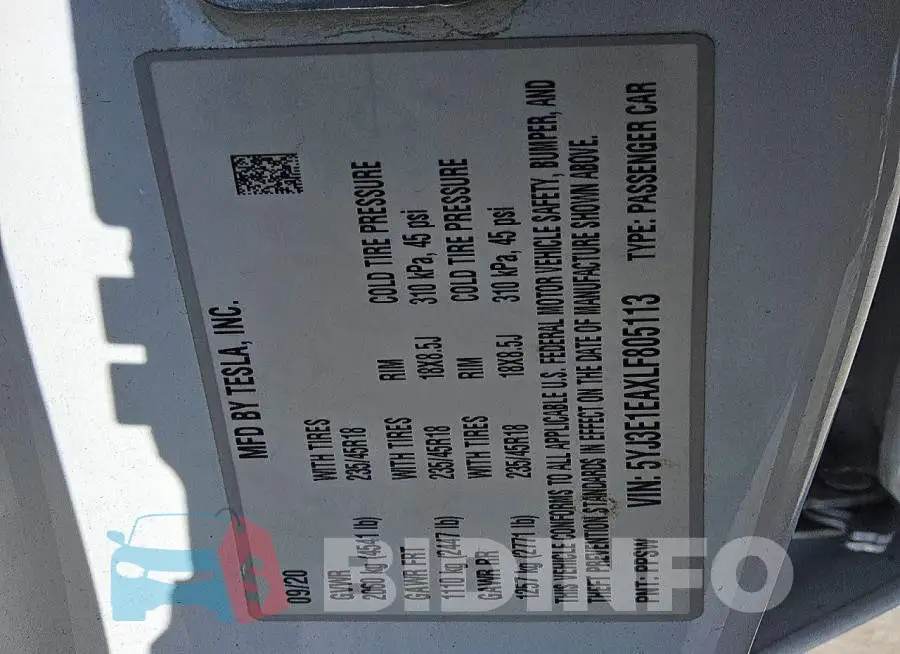 5YJ3E1EAXLF805113 Photo# 12