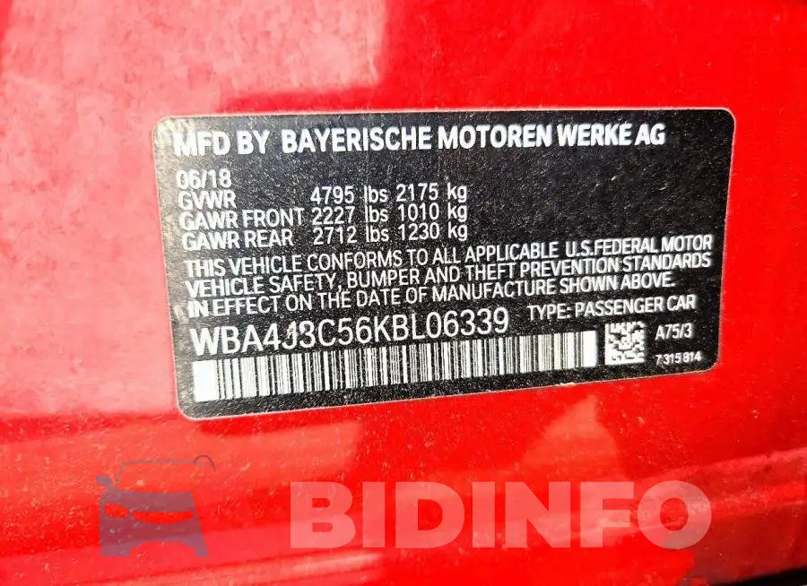 WBA4J3C56KBL06339 Photo# 12