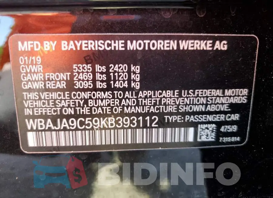 WBAJA9C59KB393112 Photo# 12