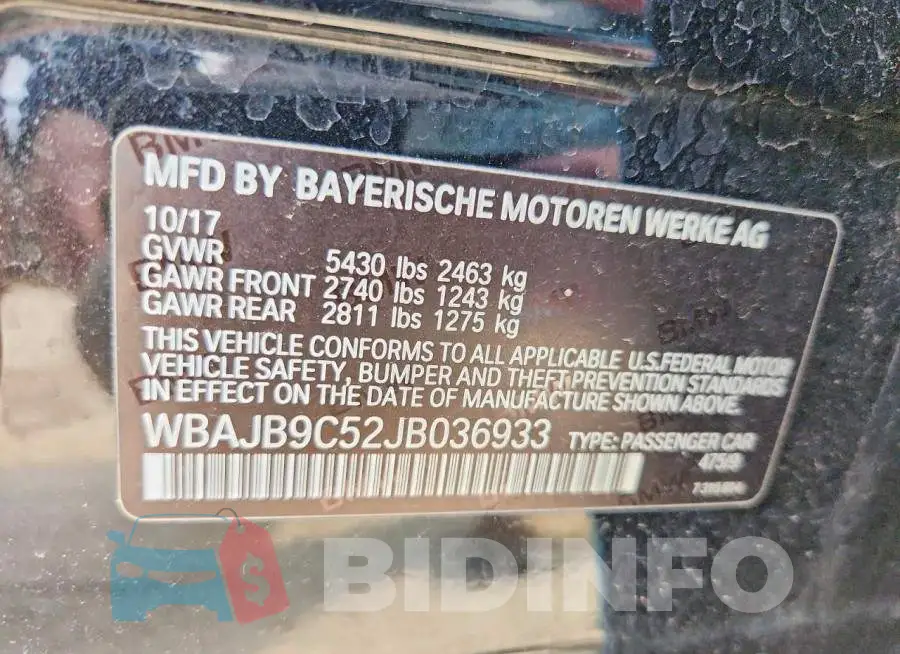 WBAJB9C52JB036933 Photo# 12