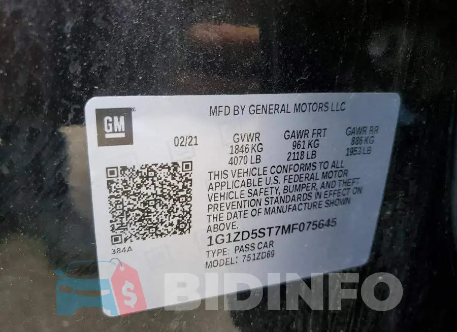 1G1ZD5ST7MF075645 Photo# 12