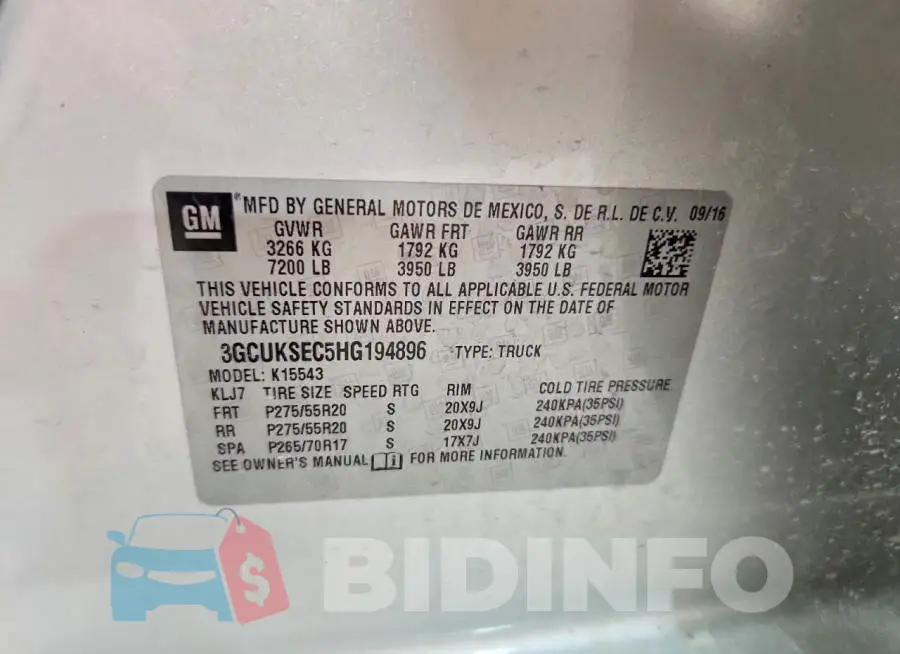3GCUKSEC5HG194896 Photo# 13