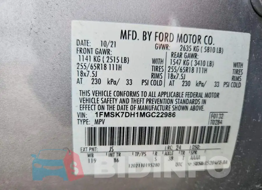 1FMSK7DH1MGC22986 Photo# 14