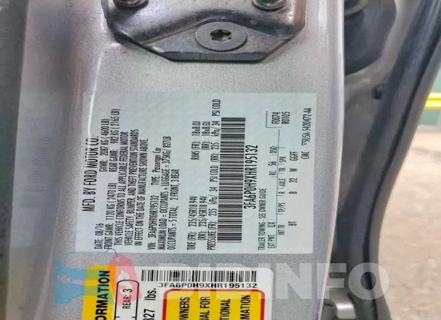3FA6P0H9XHR195132 Photo# 12