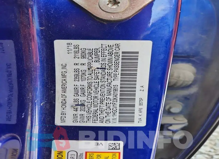 1HGCV1F33KA019615 Photo# 12