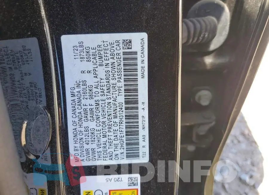 2HGFE1F77RH312400 Photo# 13