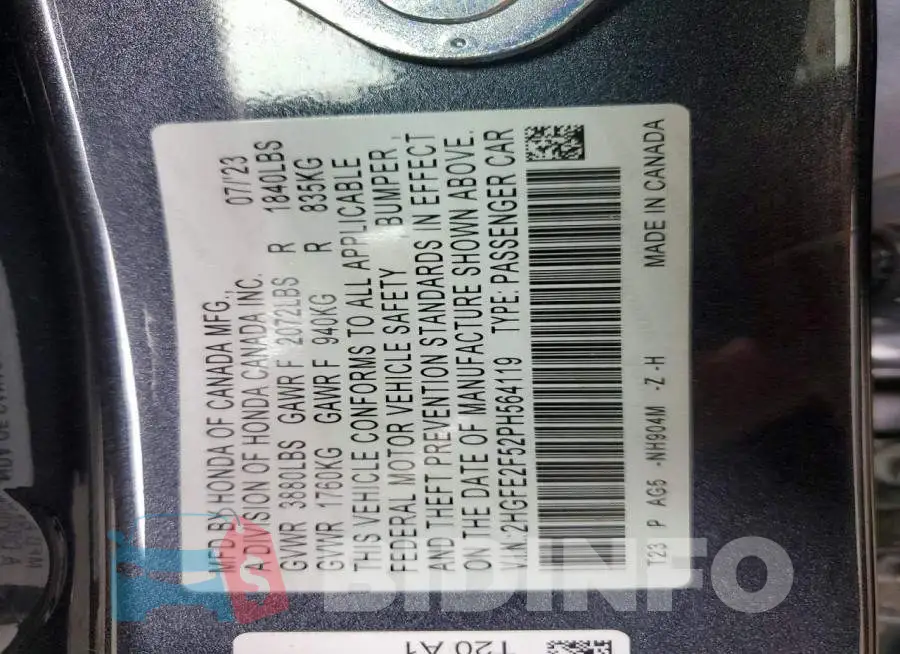 2HGFE2F52PH564119 Photo# 12