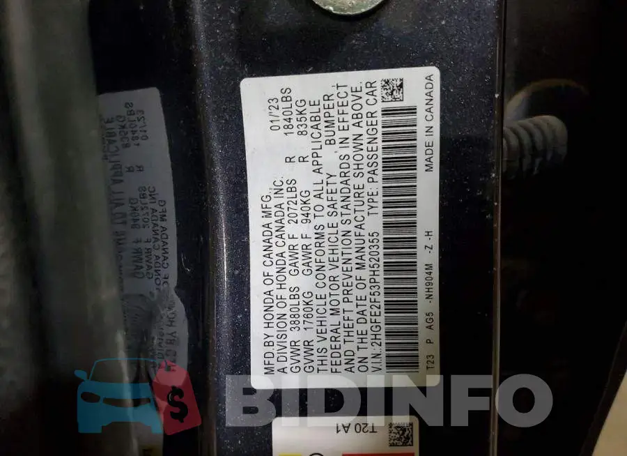 2HGFE2F53PH520355 Photo# 13