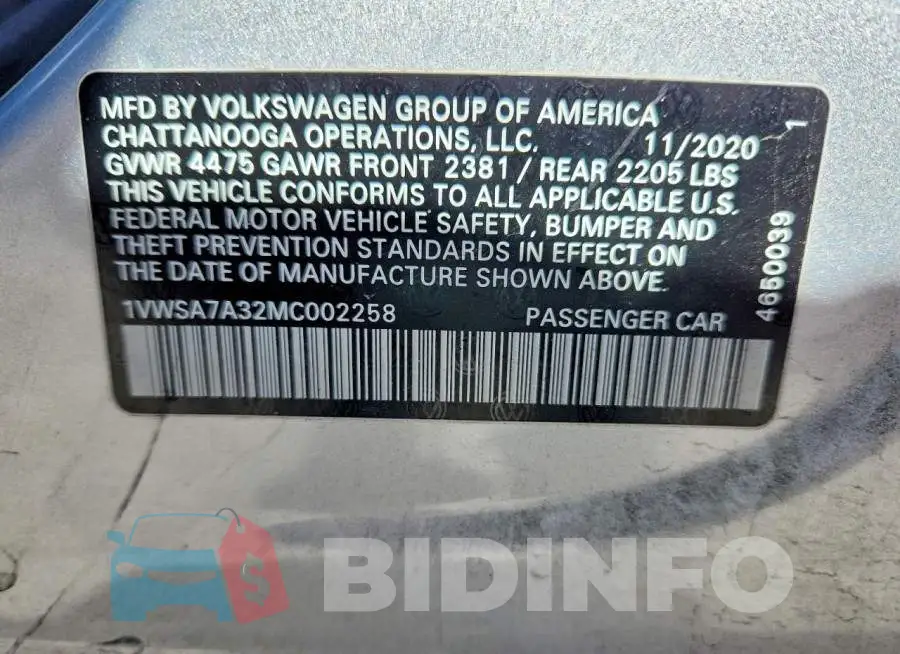 1VWSA7A32MC002258 Photo# 12