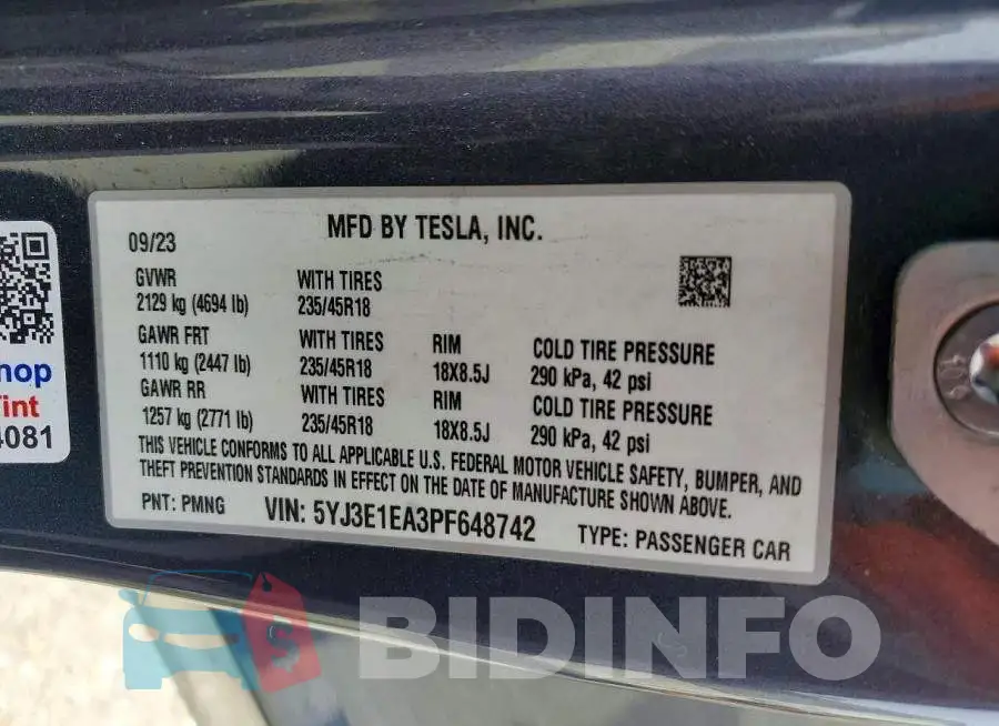5YJ3E1EA3PF648742 Photo# 13