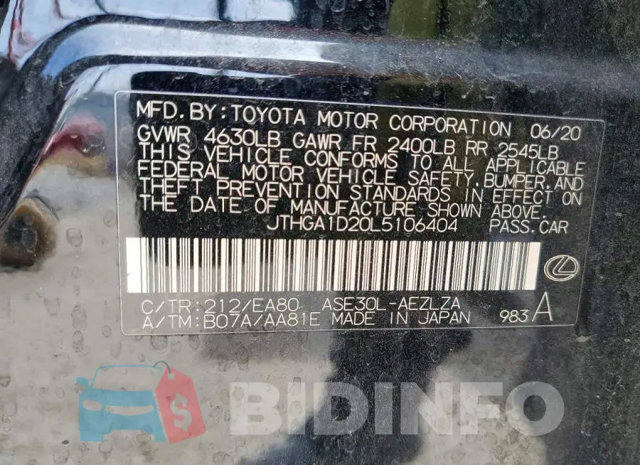 JTHGA1D20L5106404 Photo# 12
