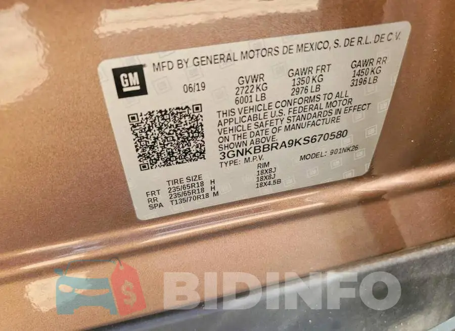 3GNKBBRA9KS670580 Photo# 12