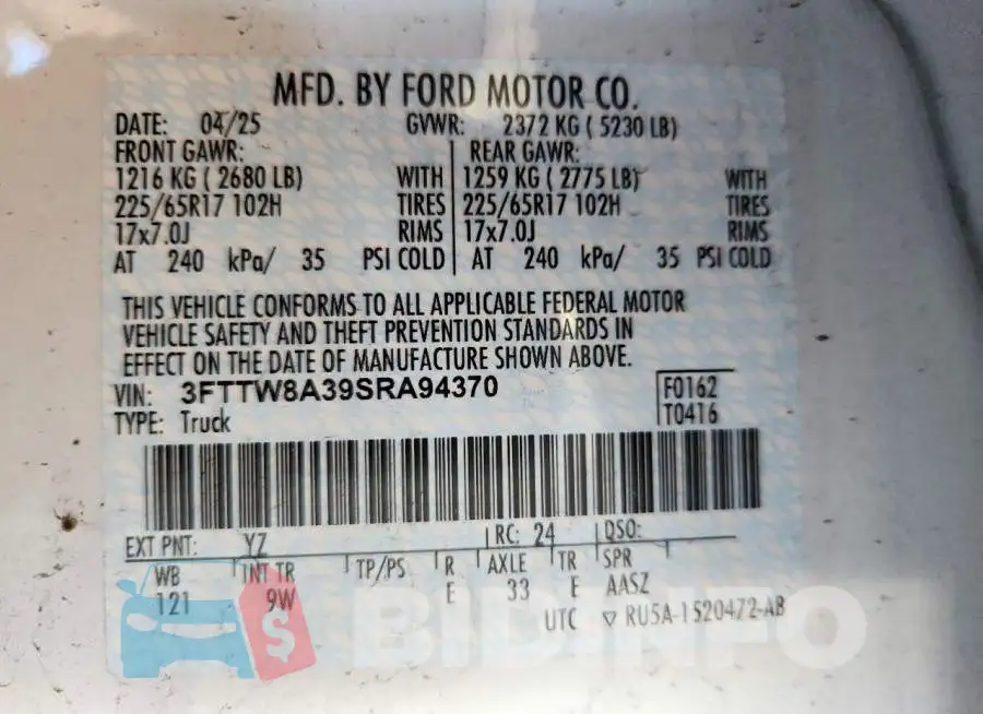 3FTTW8A39SRA94370 Photo# 12