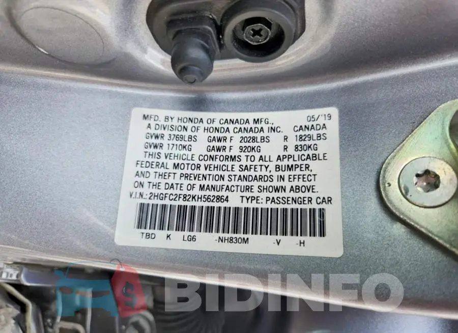 2HGFC2F82KH562864 Photo# 12