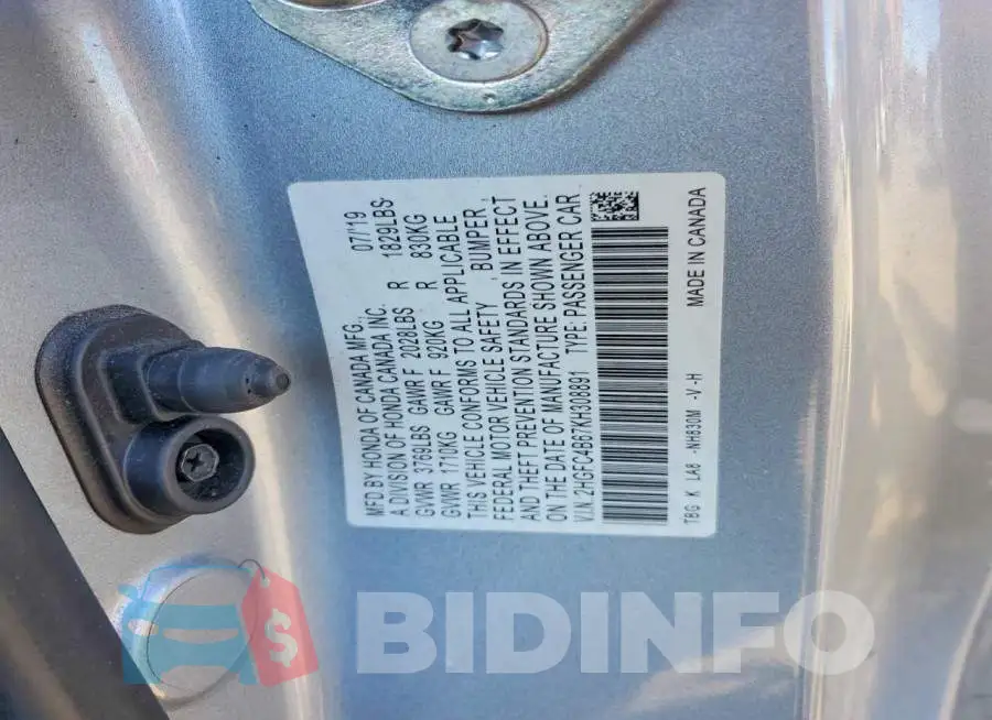 2HGFC4B67KH308891 Photo# 13