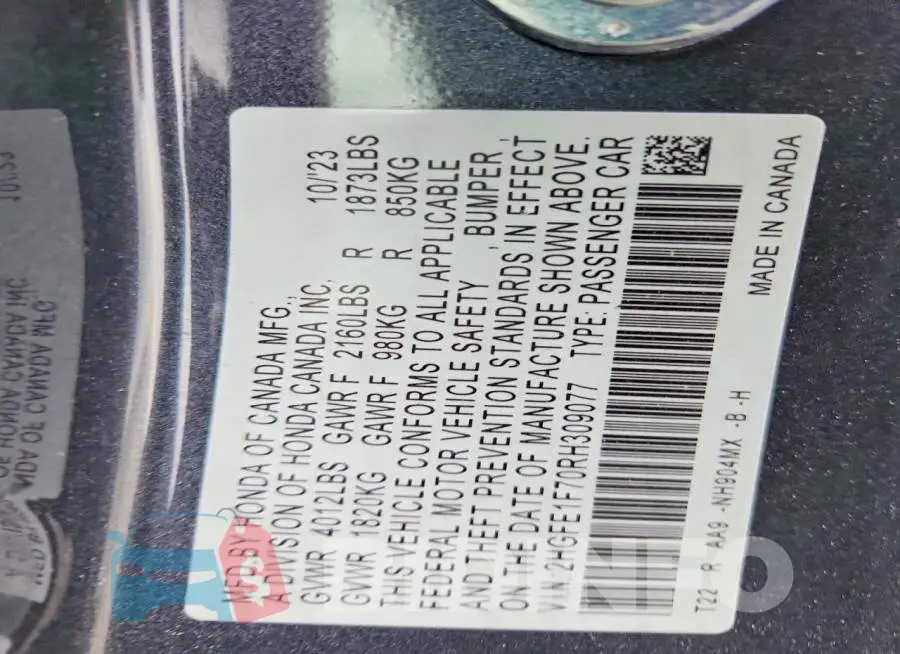 2HGFE1F70RH309077 Photo# 12