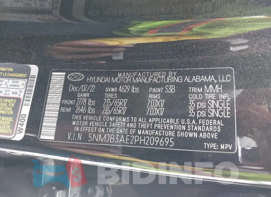 5NMJB3AE2PH209695 Photo# 9