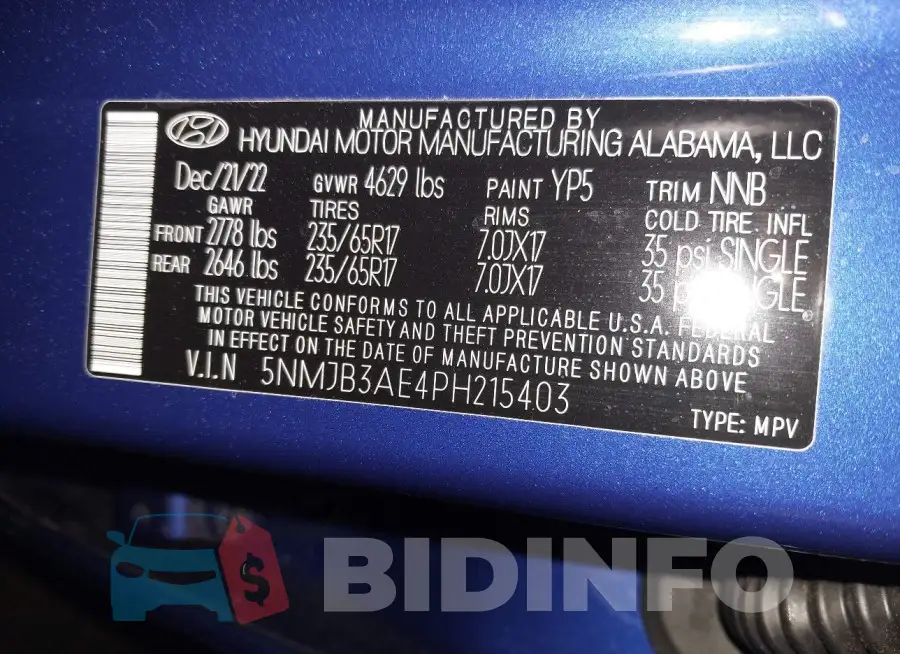 5NMJB3AE4PH215403 Photo# 9