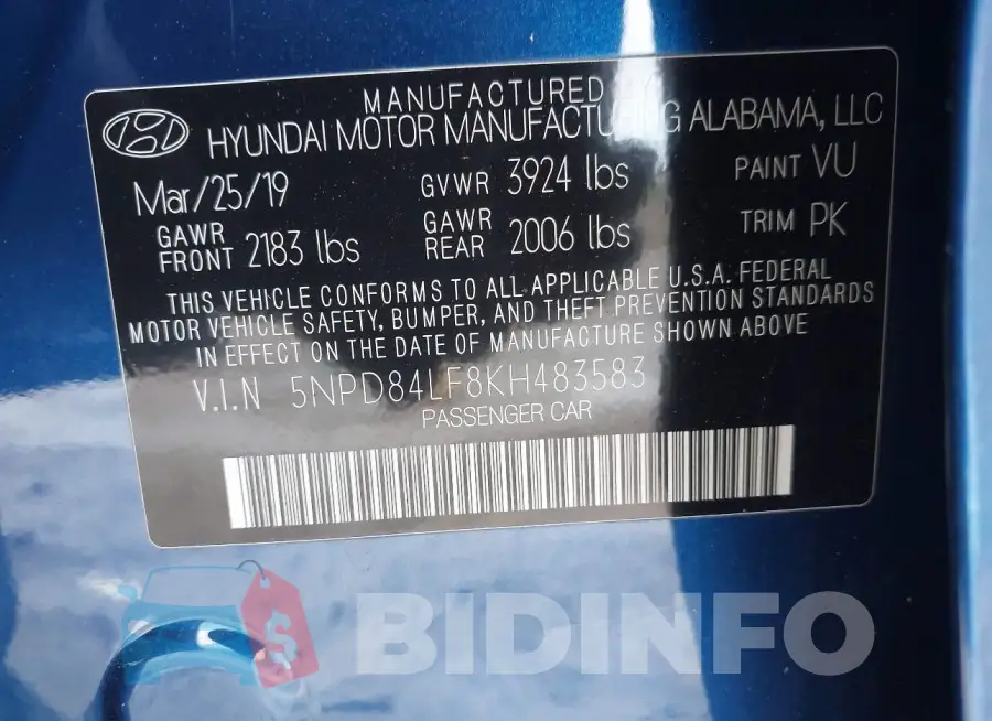 5NPD84LF8KH483583 Photo# 9