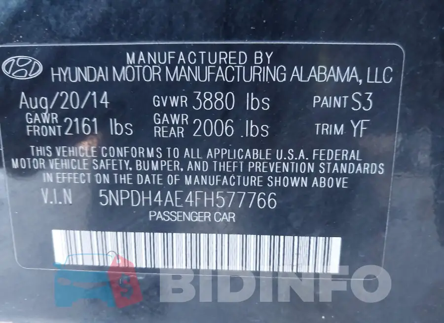 5NPDH4AE4FH577766 Photo# 9