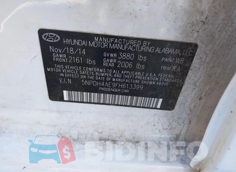 5NPDH4AE9FH613399 Photo# 9