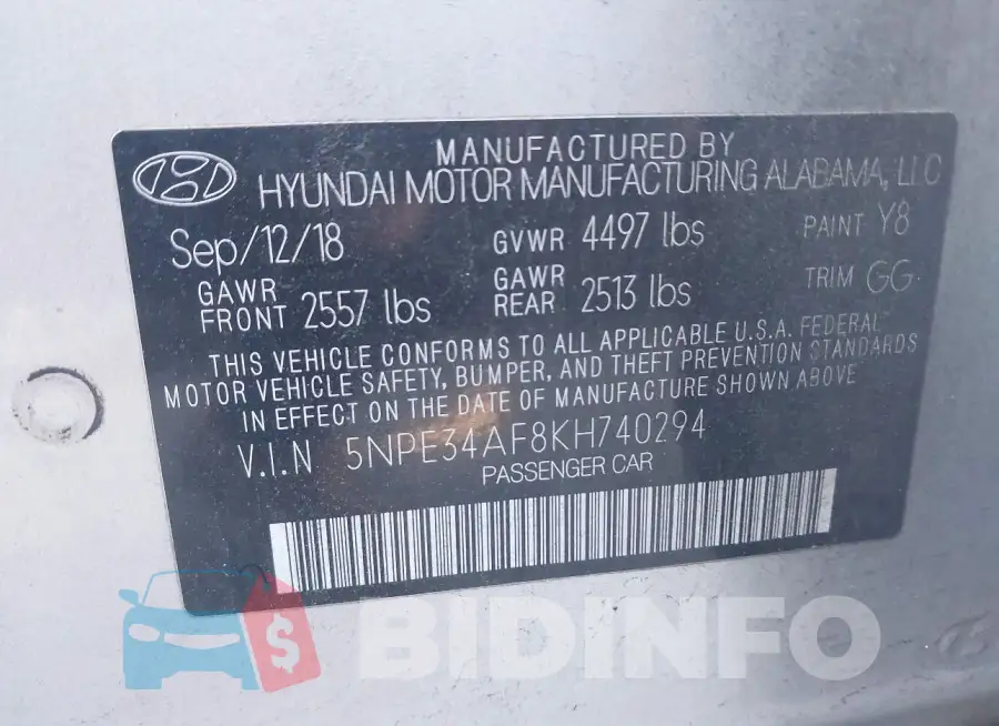 5NPE34AF8KH740294 Photo# 9