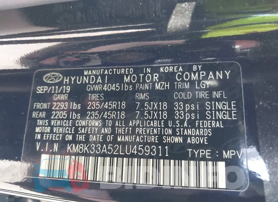 KM8K33A52LU459311 Photo# 9