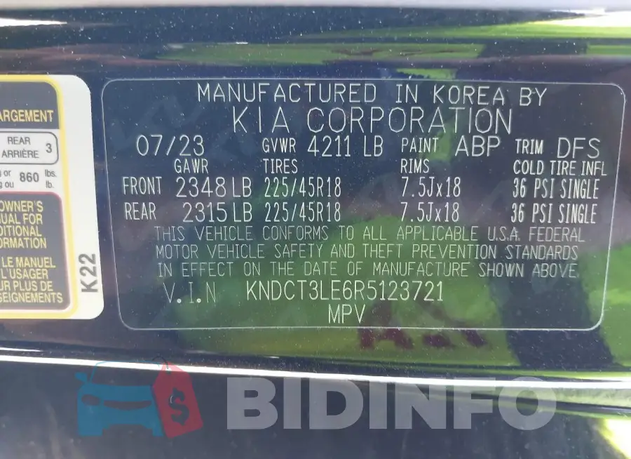 KNDCT3LE6R5123721 Photo# 9