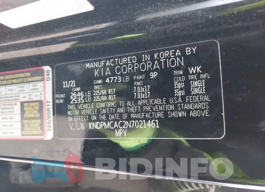 KNDPMCAC2N7021461 Photo# 9