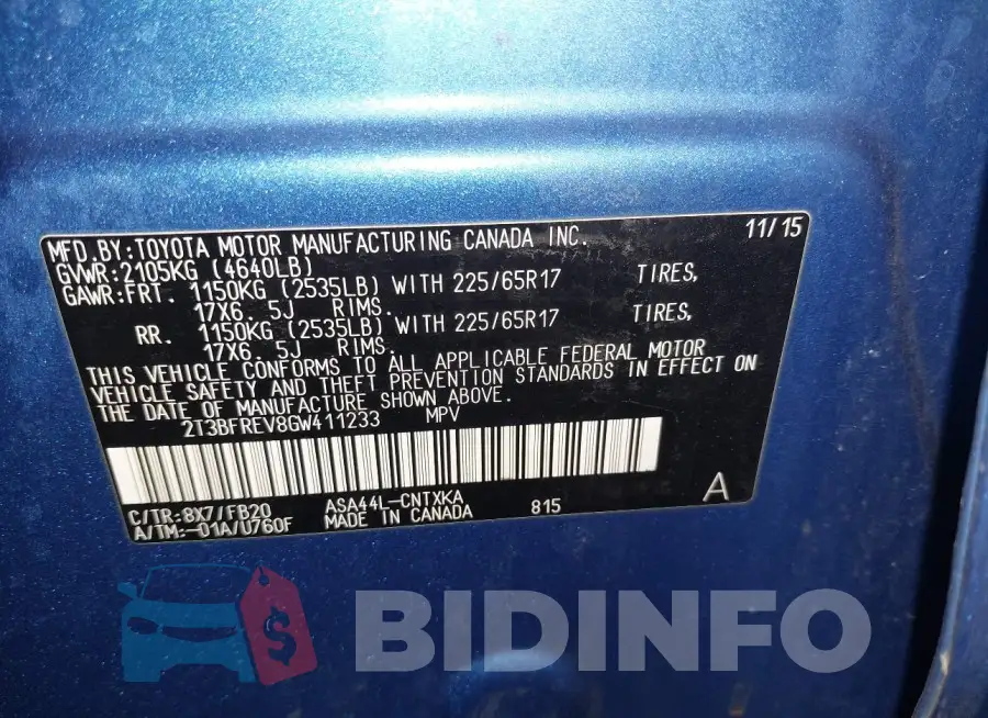2T3BFREV8GW411233 Photo# 9