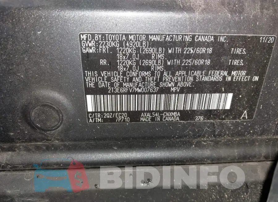 2T3E6RFV7MW007637 Photo# 9