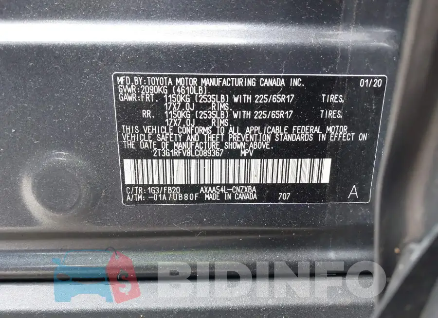 2T3G1RFV8LC089367 Photo# 9