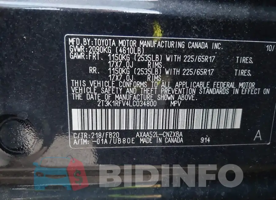 2T3K1RFV4LC034800 Photo# 9
