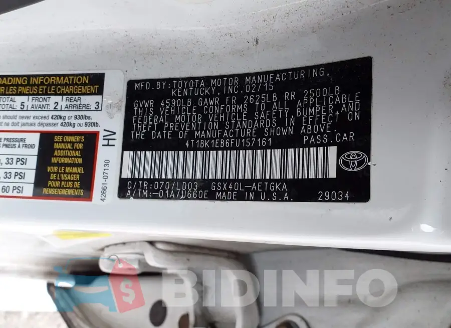 4T1BK1EB6FU157161 Photo# 9