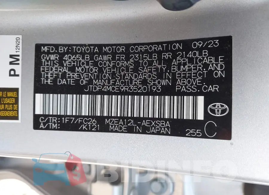 JTDP4MCE9R3520193 Photo# 9