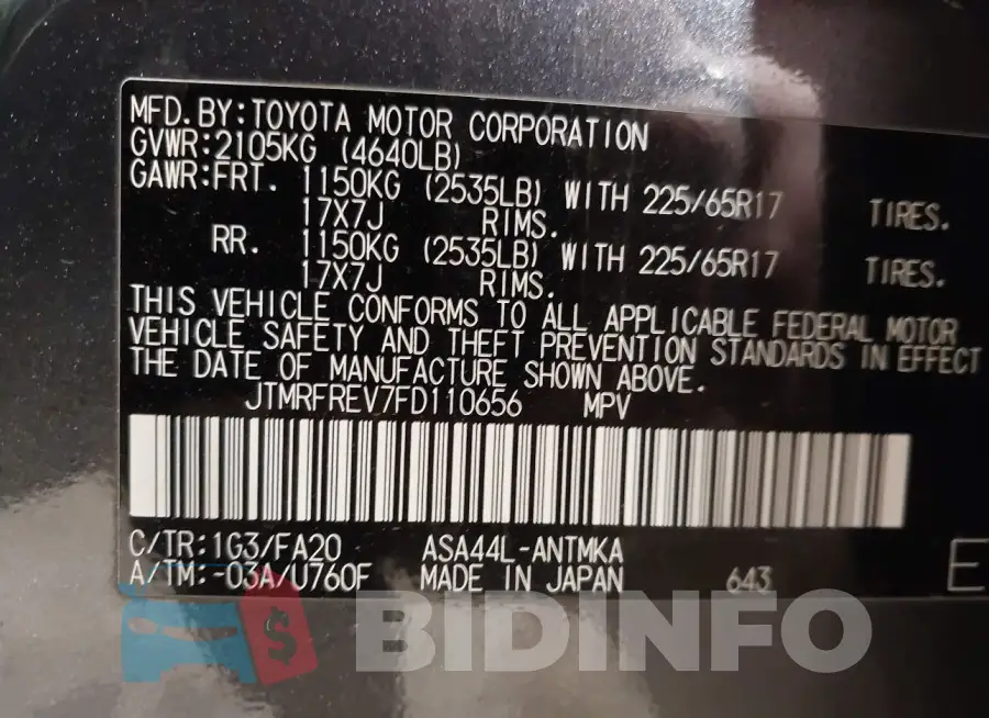 JTMRFREV7FD110656 Photo# 9