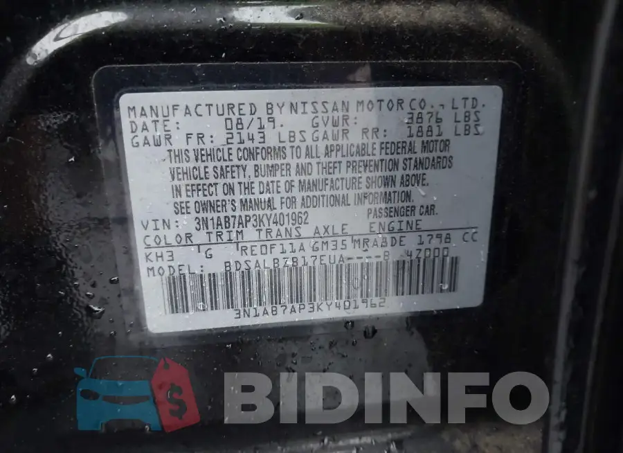3N1AB7AP3KY401962 Photo# 9