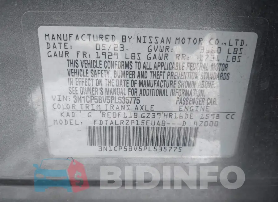 3N1CP5BV5PL535775 Photo# 9