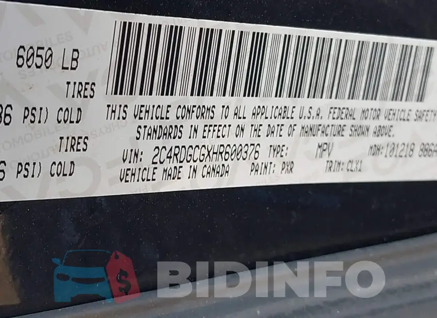 2C4RDGCGXHR600376 Photo# 9