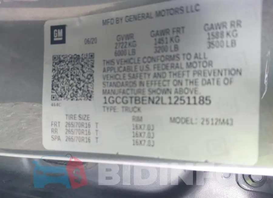1GCGTBEN2L1251185 Photo# 9