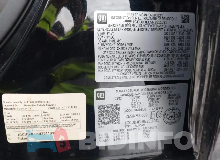 1GCUDJEL5NZ511091 Photo# 9