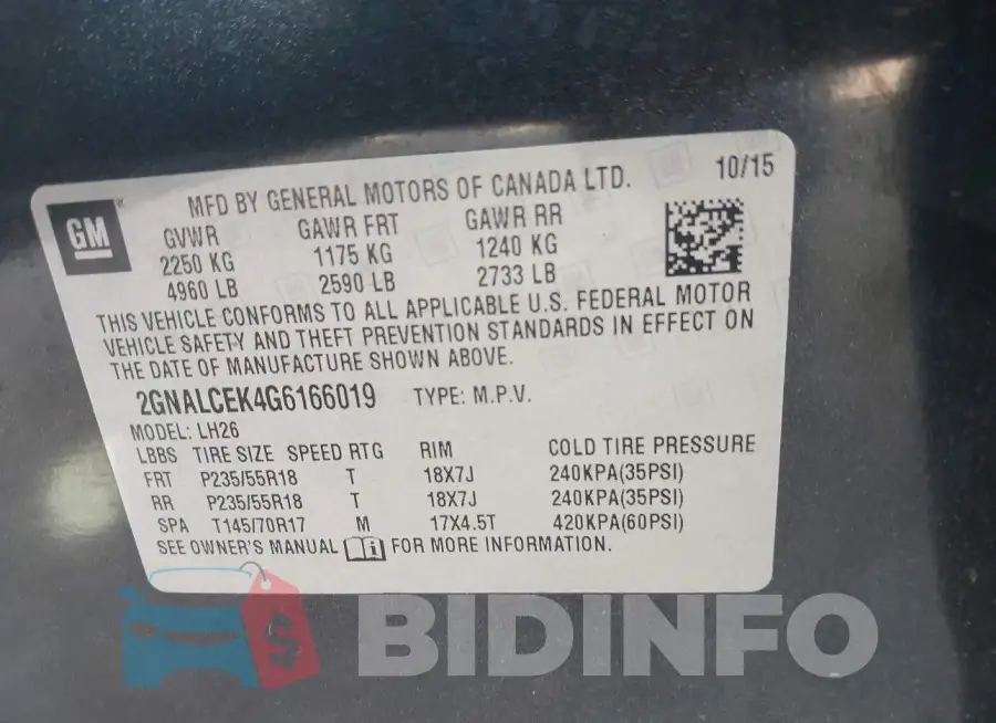 2GNALCEK4G6166019 Photo# 9