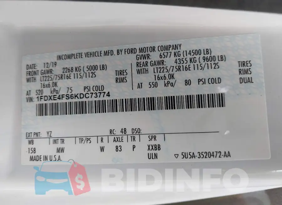 1FDXE4FS6KDC73774 Photo# 9