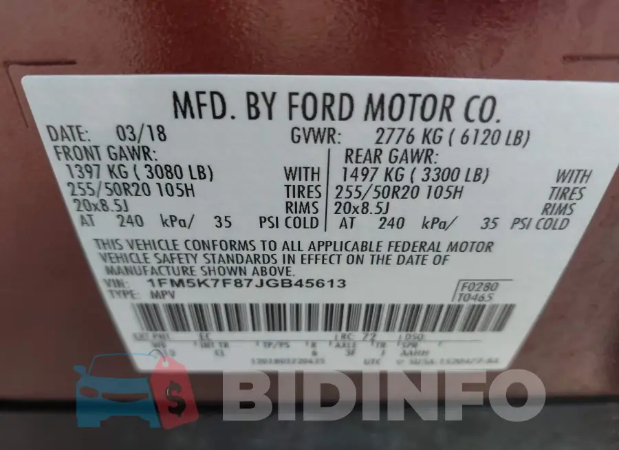 1FM5K7F87JGB45613 Photo# 9