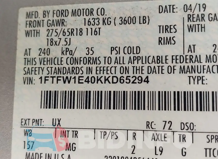 1FTFW1E40KKD65294 Photo# 9