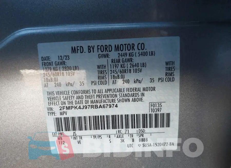 2FMPK4J97RBA67974 Photo# 9