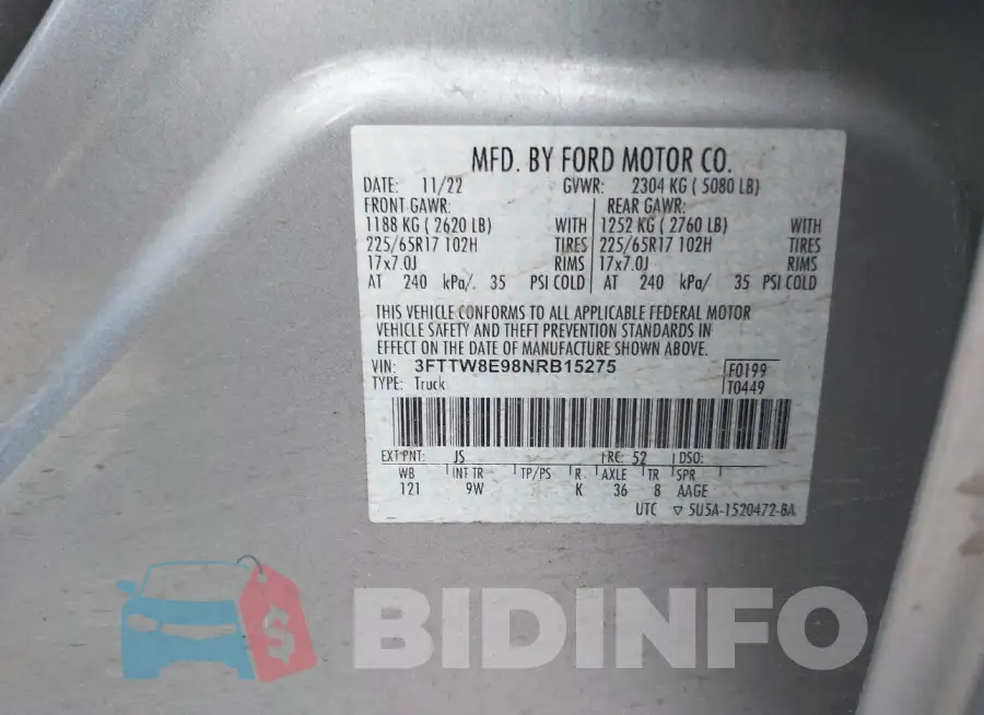 3FTTW8E98NRB15275 Photo# 9